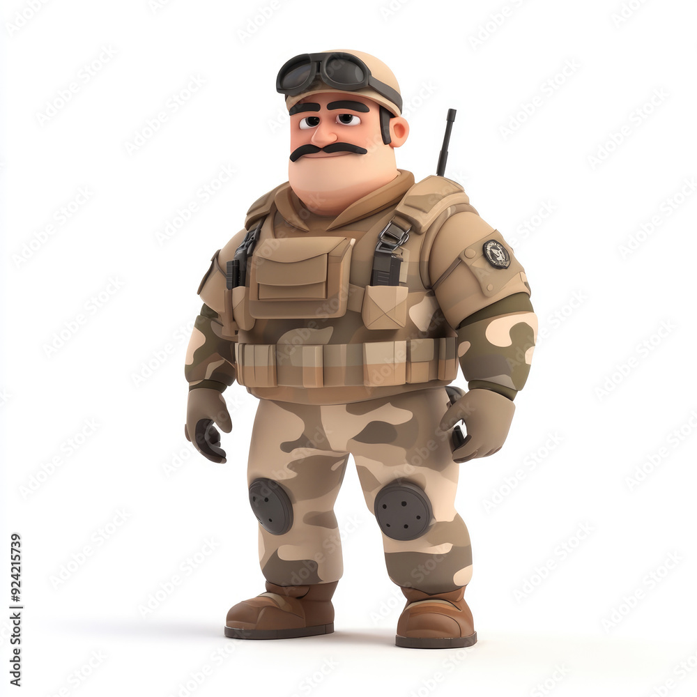 3D cartoon, a male soldier in camouflage uniform profession. on a solid white background 3D cartoon, a male soldier in camouflage uniform profession. on a solid white background