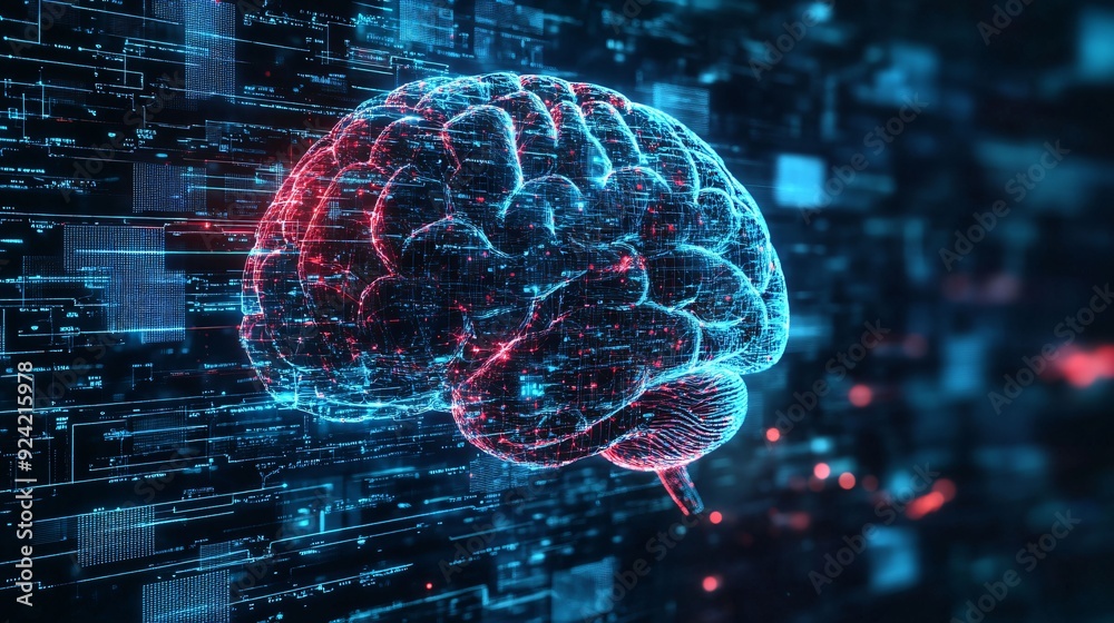 A digital brain illustration surrounded by complex data networks, symbolizing artificial intelligence, neural networks, and advanced technology. A digital brain illustration surrounded by complex data networks, symbolizing artificial intelligence, neural networks, and advanced technology.