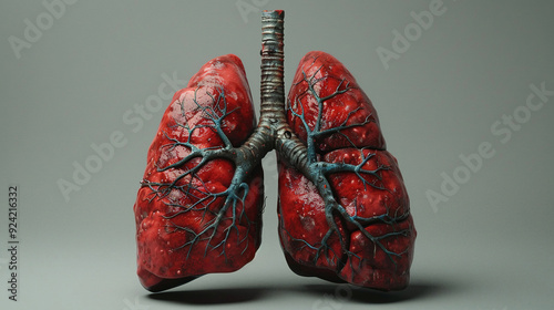 Red realistic normal healthy human lungs organ in white background. For studying science, biology, human's organ.