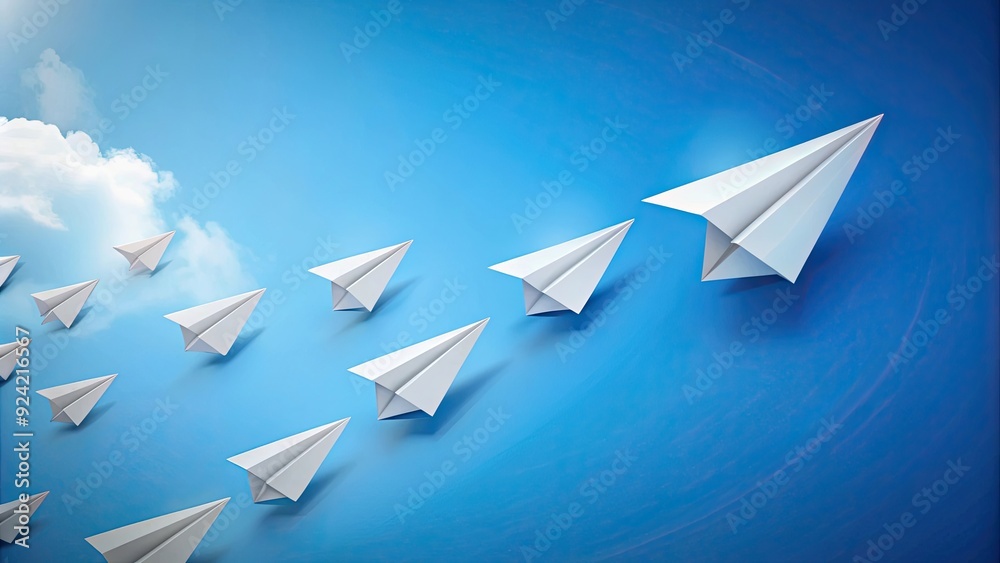rendering of a paper plane flying in the opposite direction from the rest , unique, stand out, different, innovative rendering of a paper plane flying in the opposite direction from the rest , unique, stand out, different, innovative