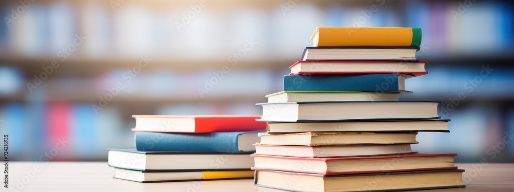 Stack of Colorful Hardback Books on Wooden Table Stack of Colorful Hardback Books on Wooden Table