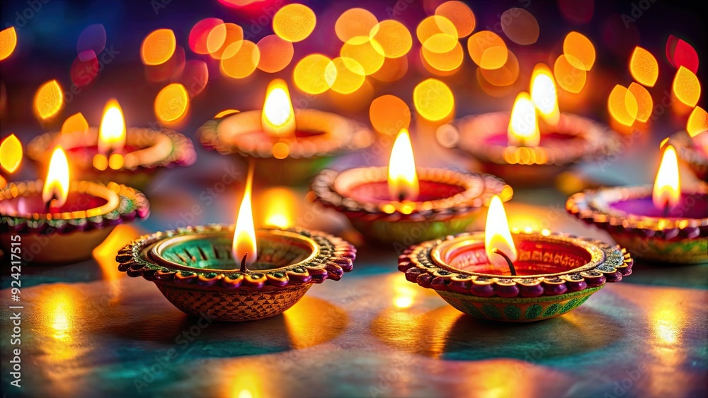 Clay Diya lamps glowing during Diwali festival celebration , Diwali, Hindu, festival, lights, celebration, traditional Clay Diya lamps glowing during Diwali festival celebration , Diwali, Hindu, festival, lights, celebration, traditional