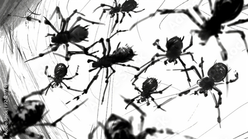 Black and White Artistic Spider Swarm for Halloween Decor
