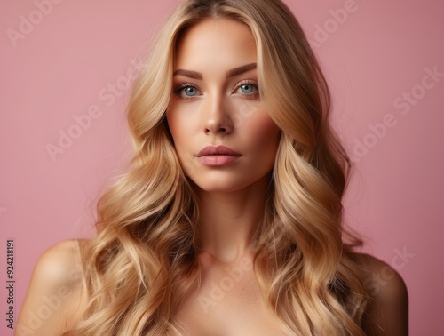 Close-up Portrait of a Blonde Woman with Long Wavy Hair