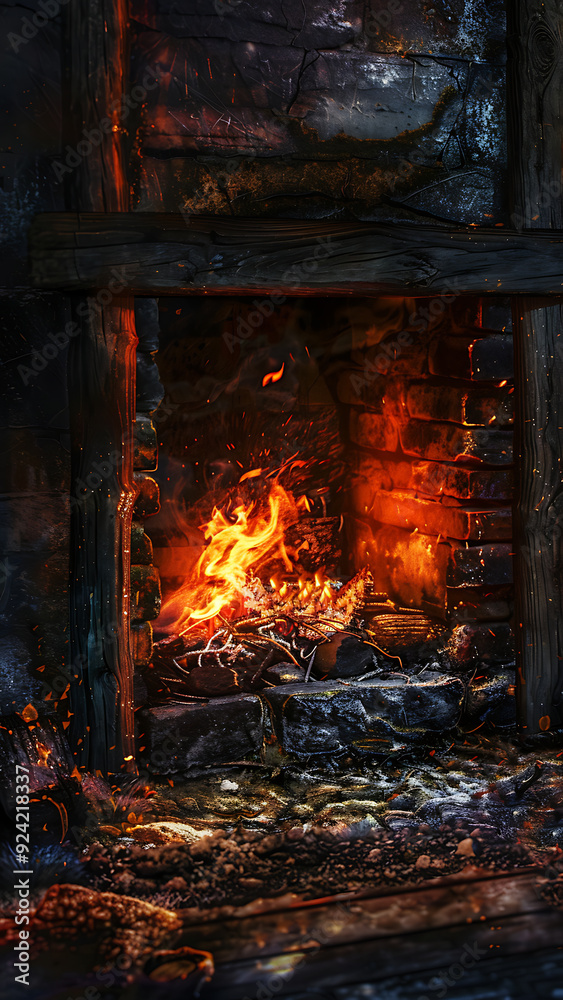 Warm Cozy Fireplace with Glowing Embers and Rustic Atmosphere Warm Cozy Fireplace with Glowing Embers and Rustic Atmosphere