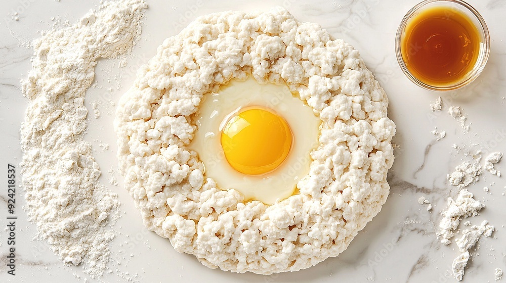 A white plate holds a fried egg atop cauliflower and an orange juice glass A white plate holds a fried egg atop cauliflower and an orange juice glass