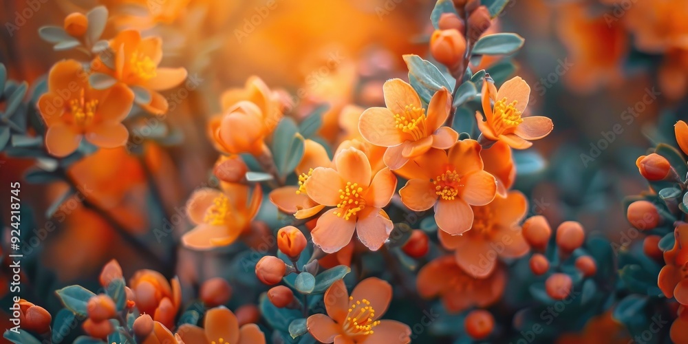 Apricot Queen Vibrant Orange Flowers of Berberis x lologensis Blooming in Spring Apricot Queen Vibrant Orange Flowers of Berberis x lologensis Blooming in Spring