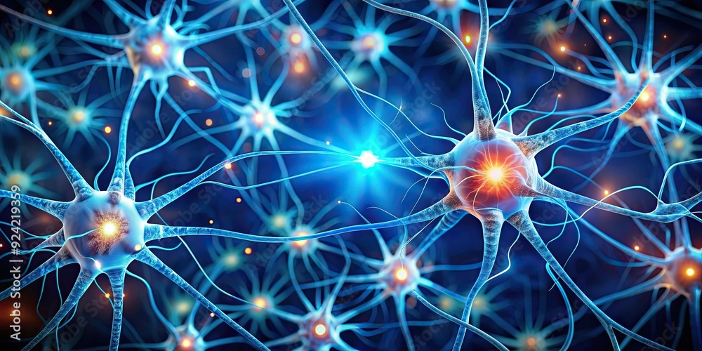 Neurons with glowing pulses creating neural connections in the human brain, neural pathways, brain, neurons Neurons with glowing pulses creating neural connections in the human brain, neural pathways, brain, neurons
