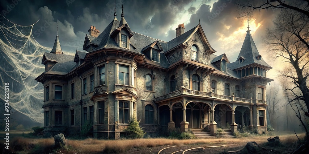 Spooky dilapidated mansion with cobwebs, broken windows, and eerie atmosphere, haunted house, Halloween, mansion, spooky Spooky dilapidated mansion with cobwebs, broken windows, and eerie atmosphere, haunted house, Halloween, mansion, spooky