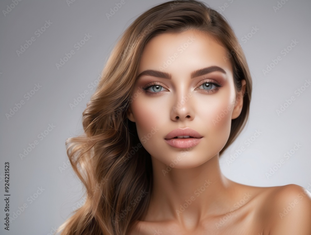 Portrait of a Woman with Long Brown Hair and Blue Eyes Portrait of a Woman with Long Brown Hair and Blue Eyes