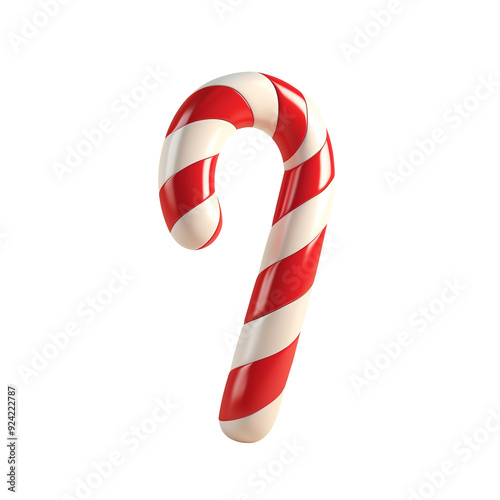 Traditional christmas candy cane with red and white stripes, isolated on transparent. 