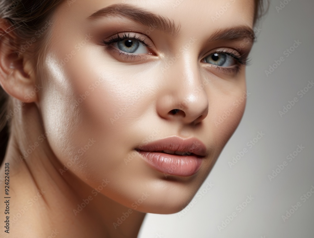 Close-up Portrait of a Woman with Blue Eyes and Perfect Skin Close-up Portrait of a Woman with Blue Eyes and Perfect Skin