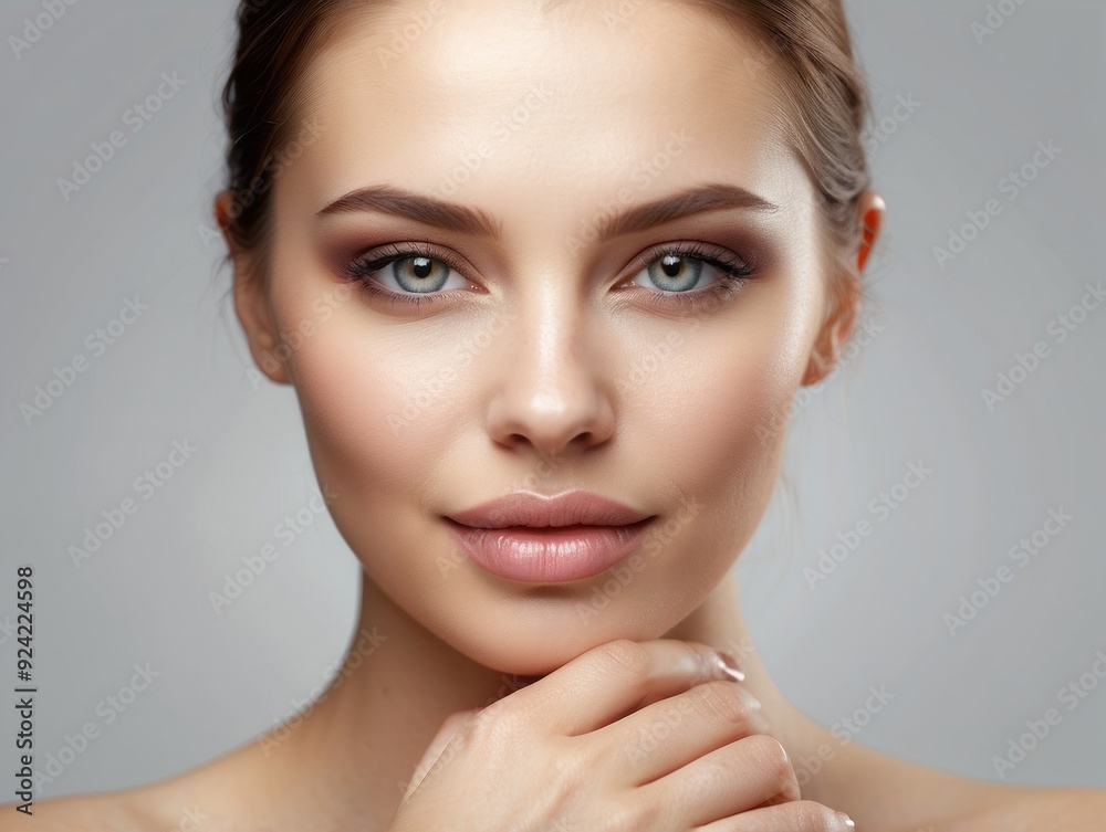 Close-up Portrait of a Woman with Soft Makeup and Long Brown Hair Close-up Portrait of a Woman with Soft Makeup and Long Brown Hair