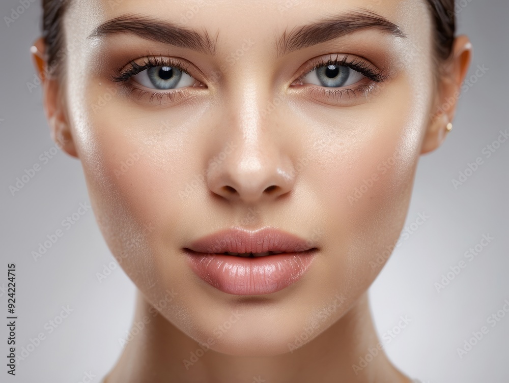 Close-up Portrait of a Woman with Natural Makeup and Blue Eyes Close-up Portrait of a Woman with Natural Makeup and Blue Eyes