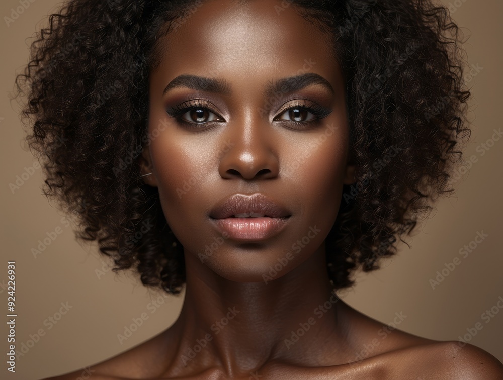 Close-up Portrait of a Black Woman with Curly Hair and Makeup Close-up Portrait of a Black Woman with Curly Hair and Makeup