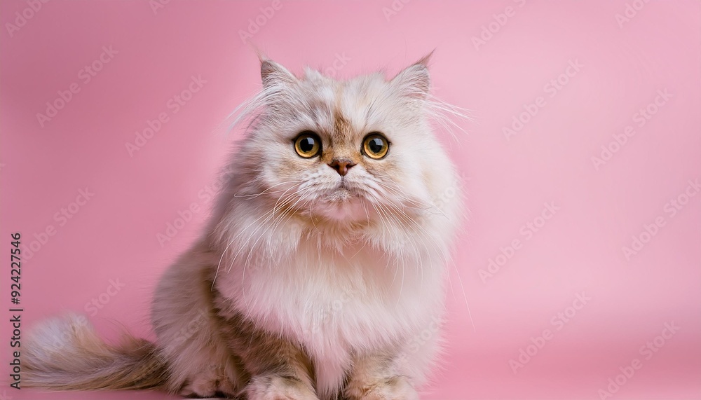 Persian cat on pastel pink background with copy space Persian cat on pastel pink background with copy space