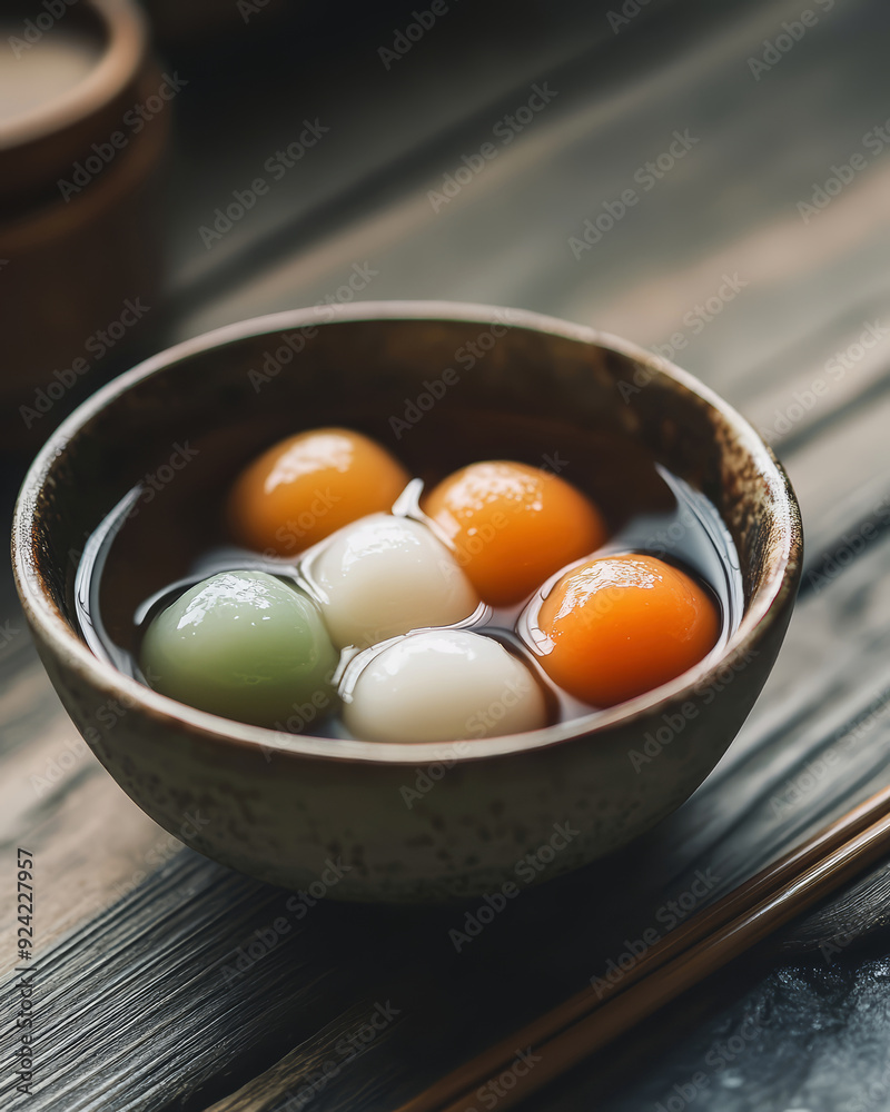 A bowl of Tang Yuan (Chinese glutinous rice balls). Traditional dessert for lantern festival, Mid-autumn, Dongzhi and Chinese new year. A bowl of Tang Yuan (Chinese glutinous rice balls). Traditional dessert for lantern festival, Mid-autumn, Dongzhi and Chinese new year.