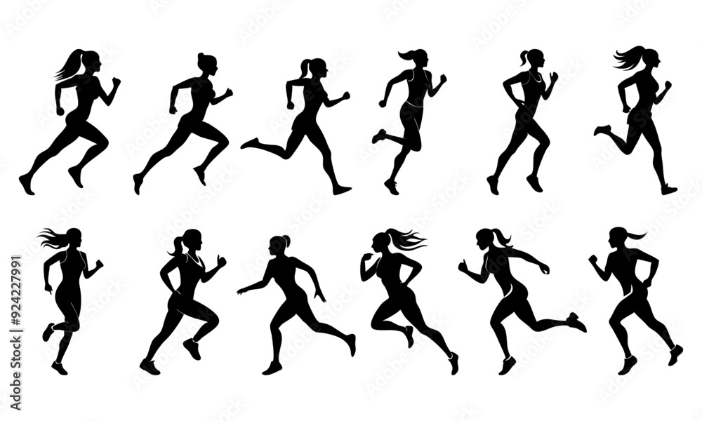 Set of running women silhouette vector illustration Set of running women silhouette vector illustration