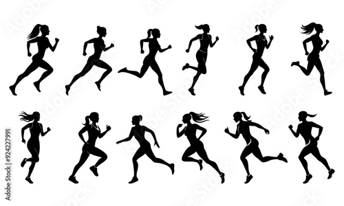Set of running women silhouette vector illustration