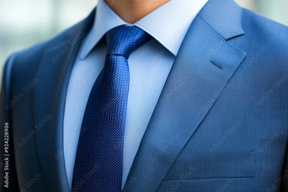 A close up of a man in a light blue suit and tie symbolizing confidence and modernity in professional mens fashion for business settings A close up of a man in a light blue suit and tie symbolizing confidence and modernity in professional mens fashion for business settings