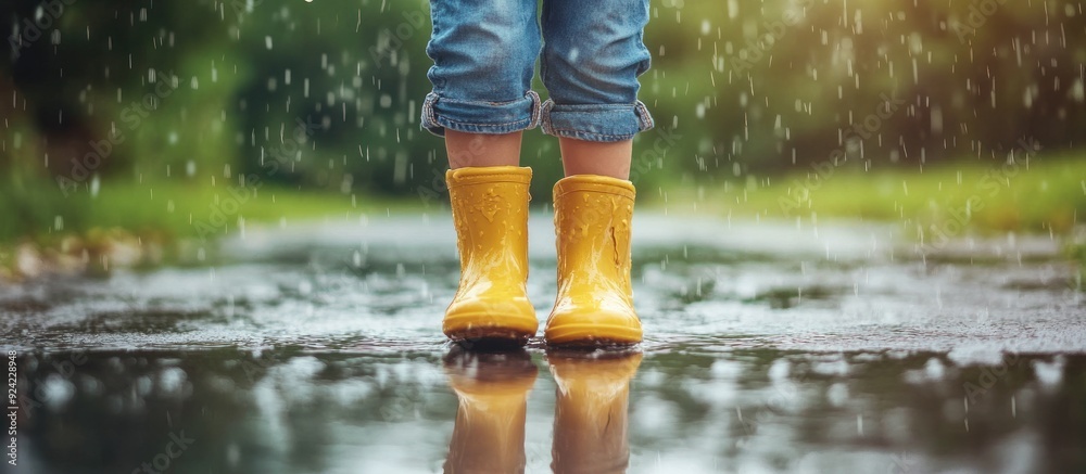 Rainy Day Fun: Yellow Boots in a Puddle Rainy Day Fun: Yellow Boots in a Puddle