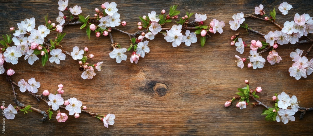 Spring Blossoms on Rustic Wooden Background Spring Blossoms on Rustic Wooden Background