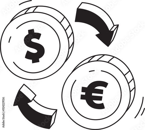 US Dollar To Euro Currency Exchange Coins Doodle