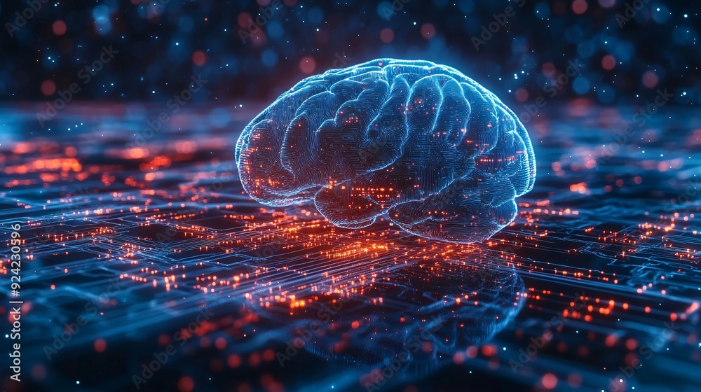 custom made wallpaper toronto digitalA digital illustration of a brain connected to a network, symbolizing artificial intelligence, neural networks, and advanced technology in data processing.