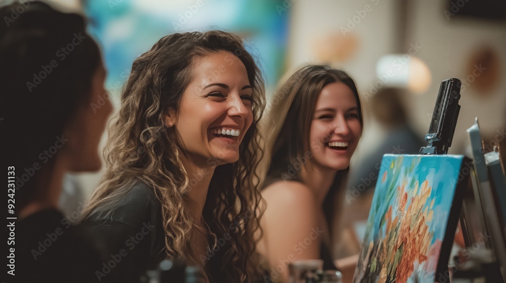 Friends unite for a fun wine and paint night, sharing laughs and creating lasting memories.