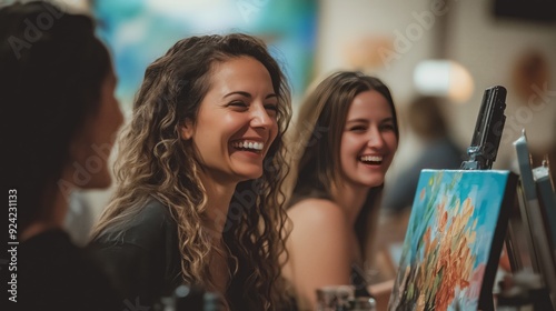 Obraz na płótnie Friends unite for a fun wine and paint night, sharing laughs and creating lasting memories. w salonie