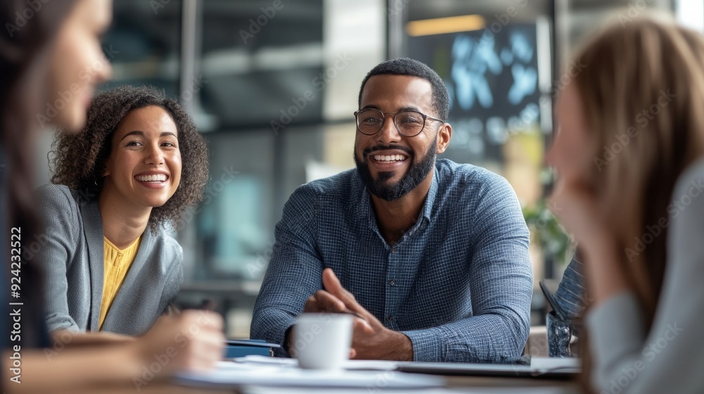 Diverse Team Meeting with Smiling Male Leader. Diverse Team Meeting with Smiling Male Leader.