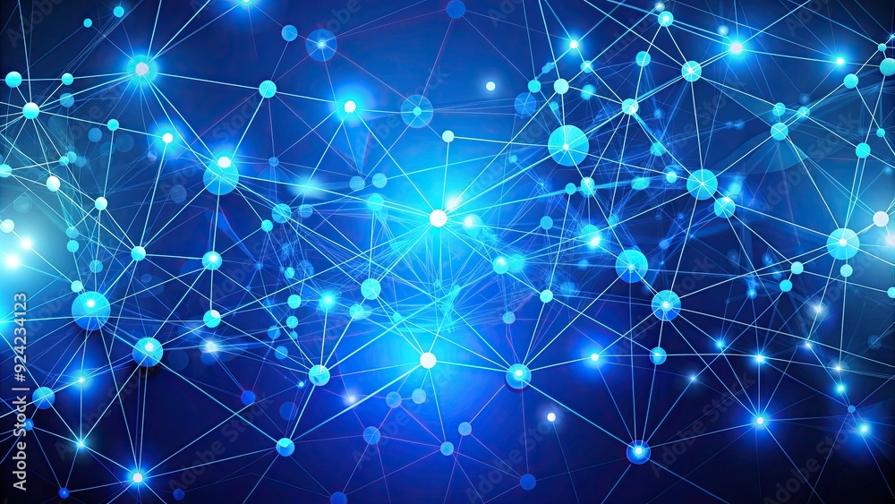 Modern abstract connected dots on bright blue background , hi tech, mechanical, technology, futuristic, network