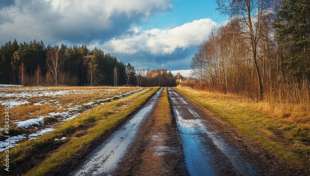 Muddy Road Through Winter Woods Muddy Road Through Winter Woods