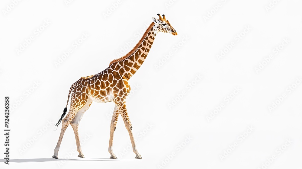 Obraz premium Giraffe walking on white background.