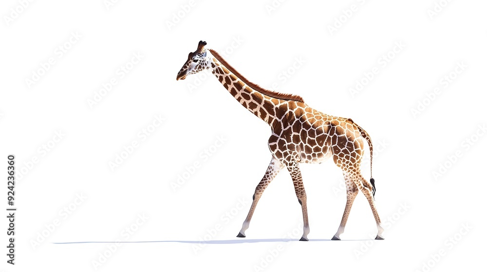 Obraz premium Giraffe walking on white background.