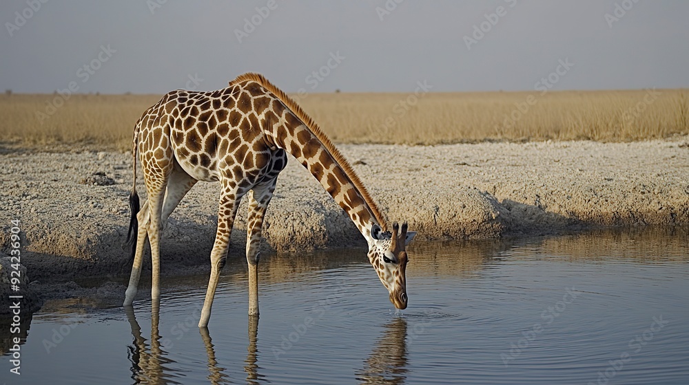 Fototapeta premium giraffe drinking water