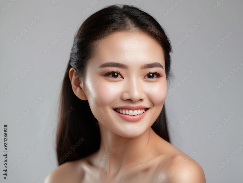 Portrait of a Smiling Woman with Long Black Hair Portrait of a Smiling Woman with Long Black Hair