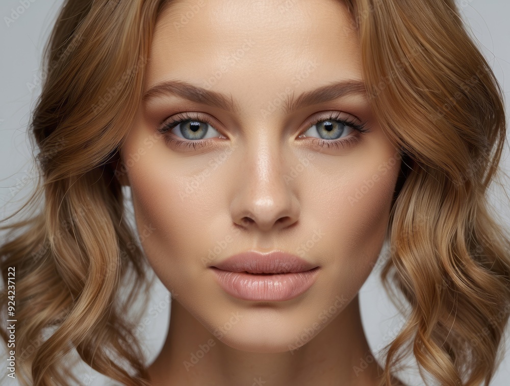 Close-up Portrait of a Woman with Blonde Curly Hair and Makeup Close-up Portrait of a Woman with Blonde Curly Hair and Makeup
