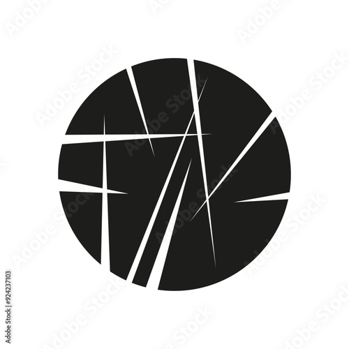 Abstract broken circle. Geometric vector design. Black shattered shape. Dynamic fractured lines.