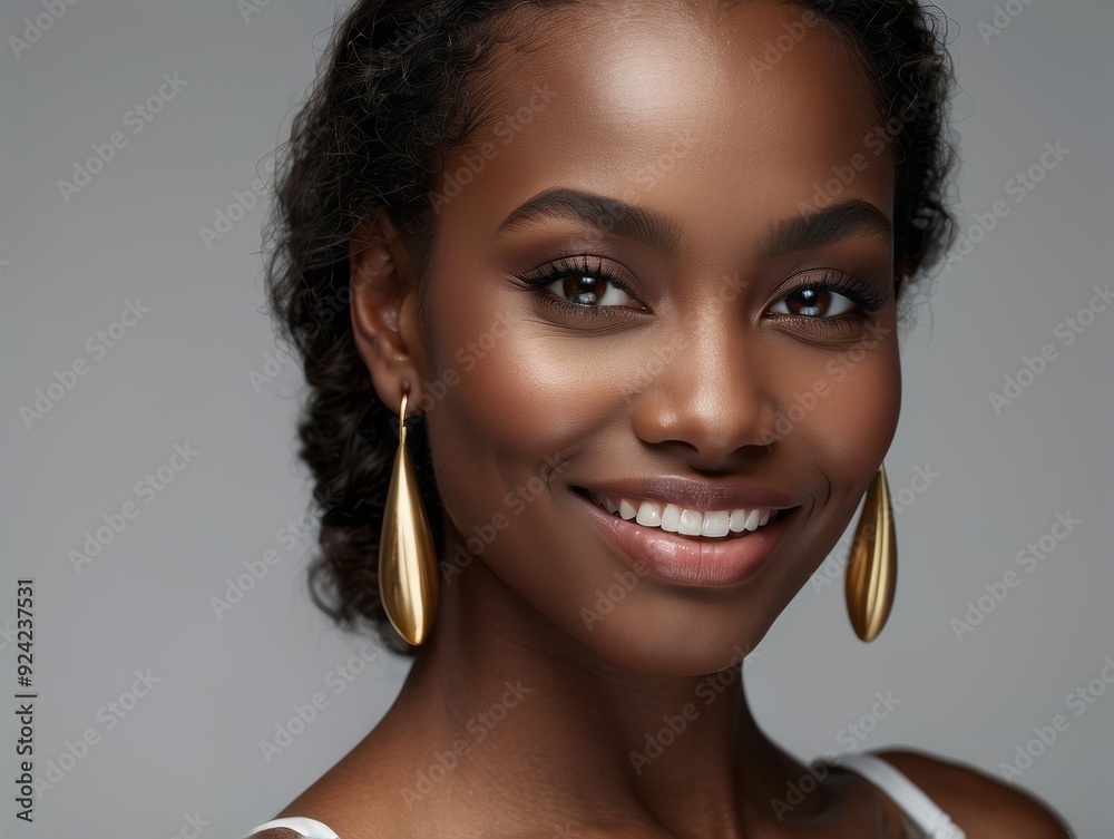 Close-up Portrait of a Smiling Black Woman with Golden Earrings Close-up Portrait of a Smiling Black Woman with Golden Earrings