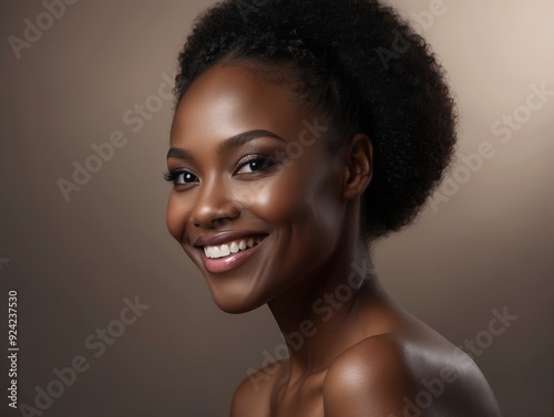 Portrait of a Black Woman with Short Curly Hair Smiling