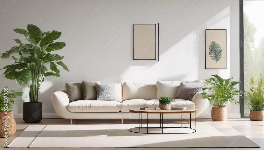 Minimalist living room with plants and art Minimalist living room with plants and art
