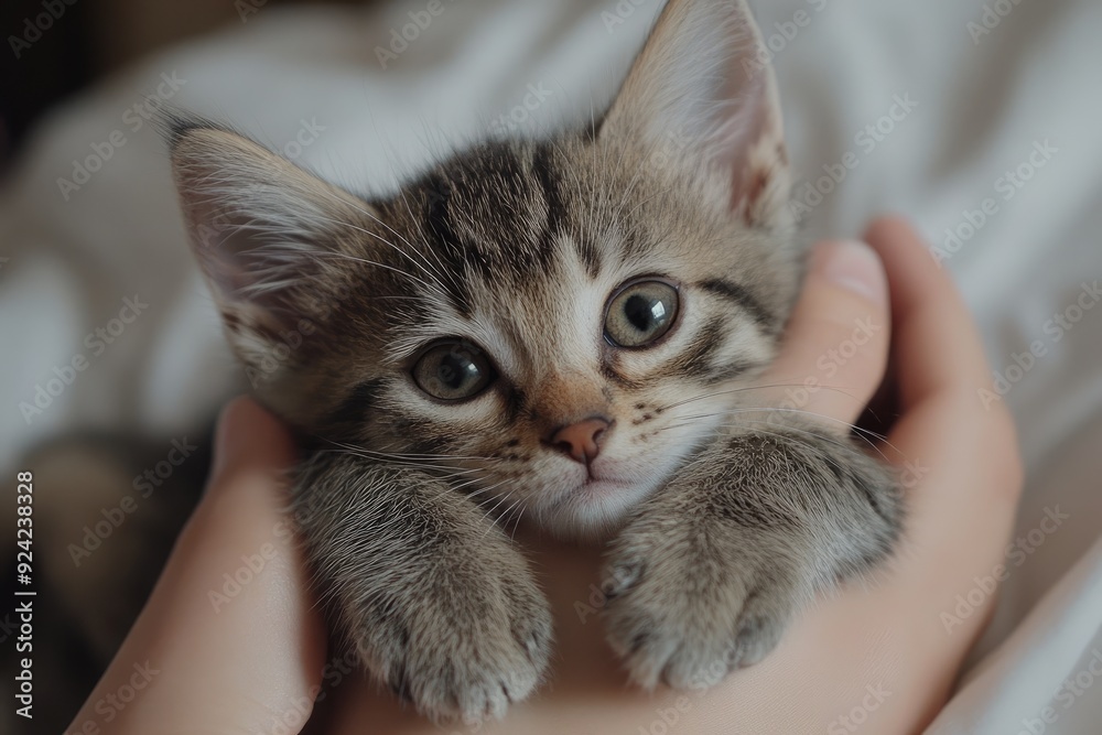 Adorable kitten held in hands. Perfect for websites, blogs or social media posts that feature cats, pets, and animals. Adorable kitten held in hands. Perfect for websites, blogs or social media posts that feature cats, pets, and animals.