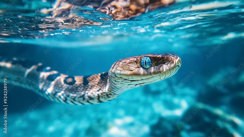 Fototapeta premium poisonous sea snake swim under ocean water 