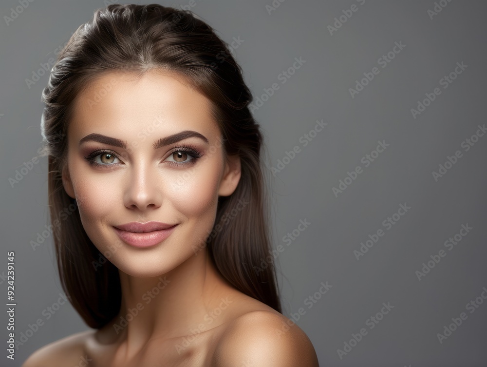 Portrait of a Woman with Long Brown Hair and a Soft Smile Portrait of a Woman with Long Brown Hair and a Soft Smile
