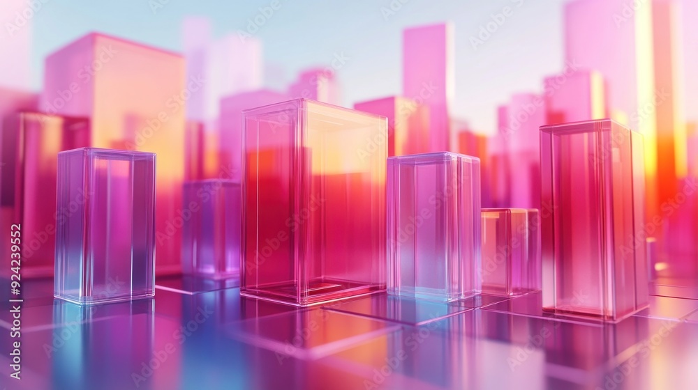 Abstract cube made of glass with morning light. Abstract cube made of glass with morning light.