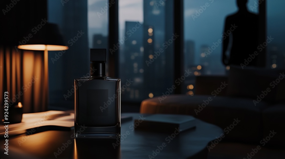 Bottle of perfume in the cozy room Bottle of perfume in the cozy room