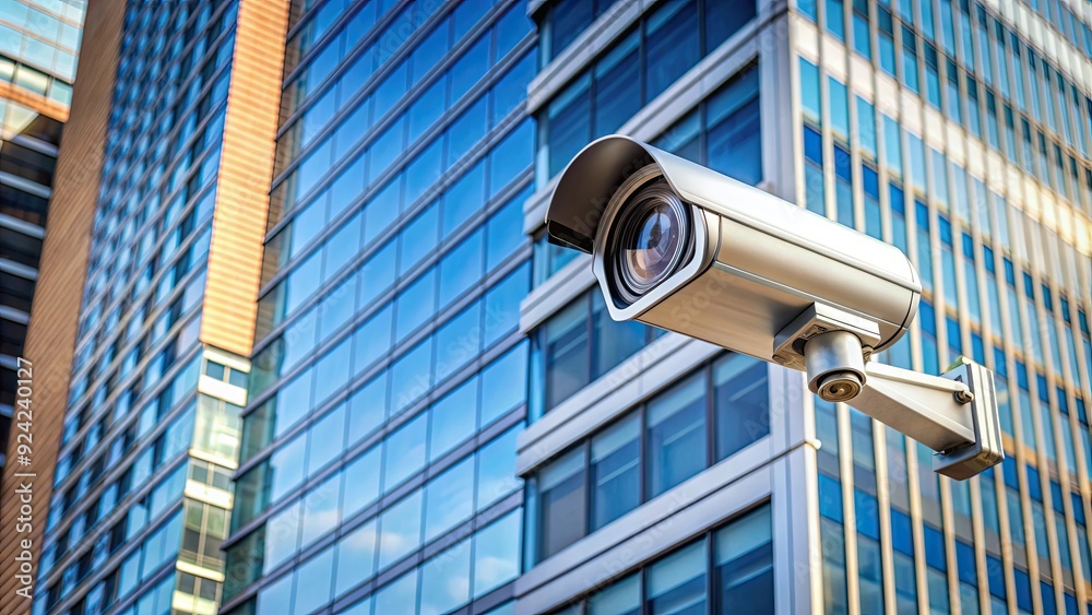 Security camera mounted on a modern building, surveillance, CCTV, security system, technology, urban, safety, monitoring Security camera mounted on a modern building, surveillance, CCTV, security system, technology, urban, safety, monitoring