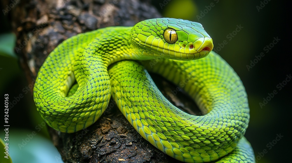 Gonyosomo green snake on the tree Gonyosomo green snake on the tree