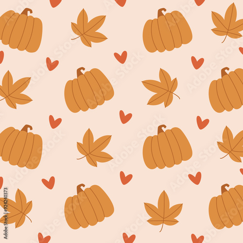 Autumn Pumpkins And Leaves Pattern Background